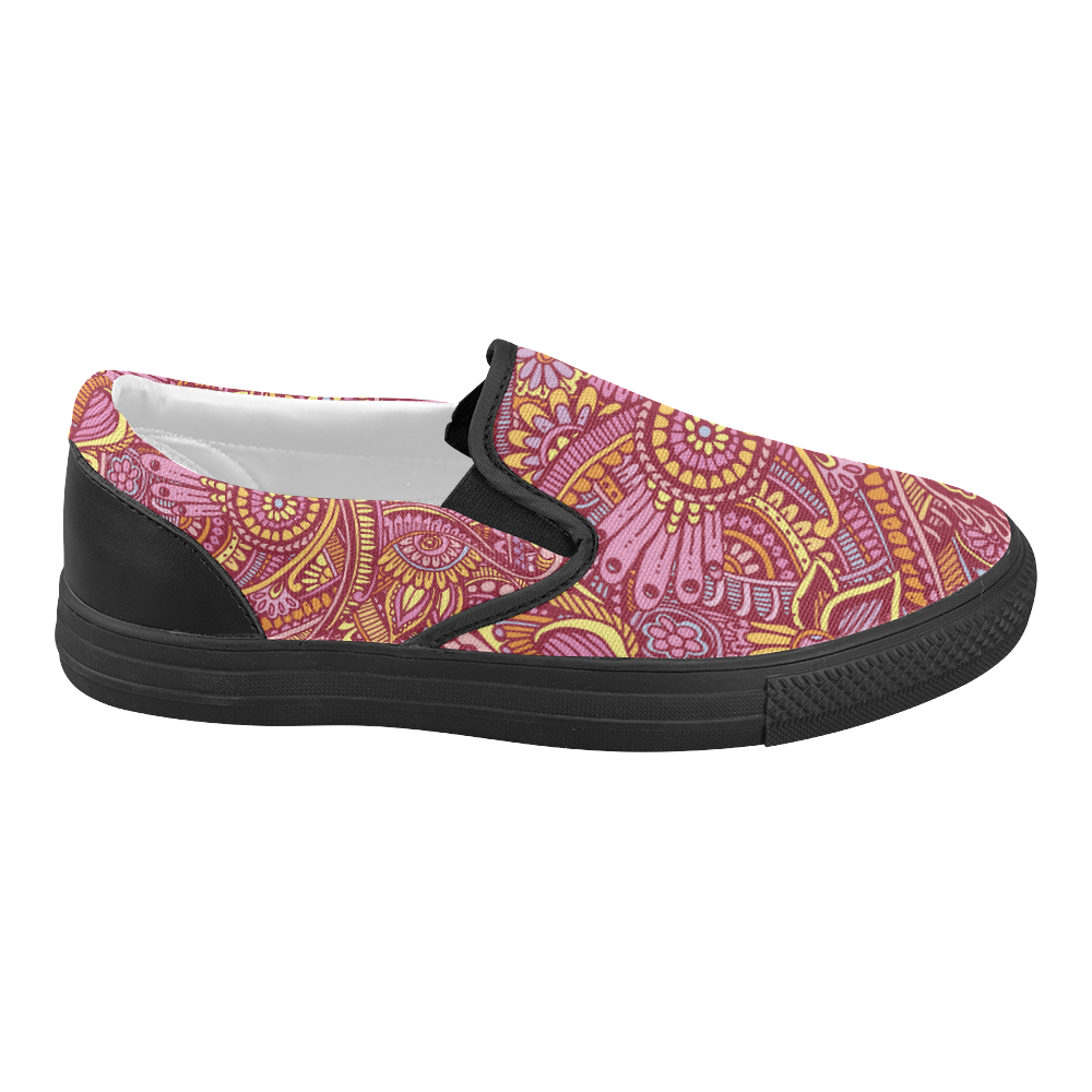 zz0106 floral pink hippie flower whimsical pattern Women's Slip-on Canvas Shoes (Model 019)