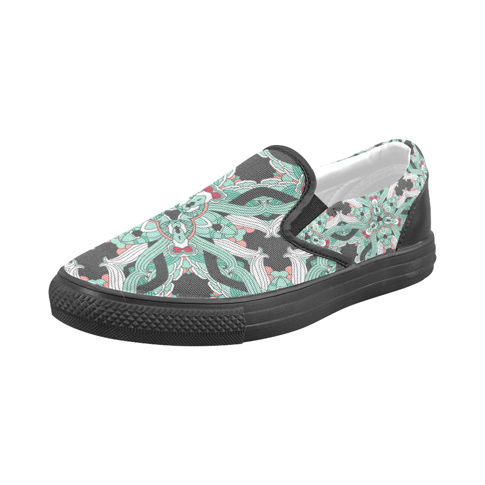 Zandine 0206 vintage green floral pattern Men's Slip-on Canvas Shoes (Model 019)