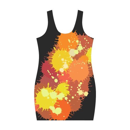 Summer Orange Yellow Splash Painting Medea Vest Dress (Model D06)