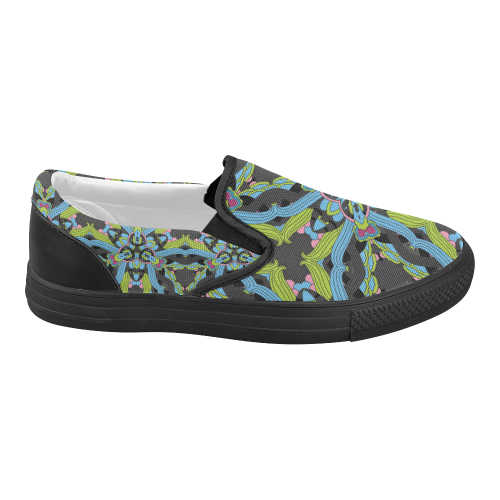 Zandine 0202 blue green floral pattern Women's Slip-on Canvas Shoes (Model 019)