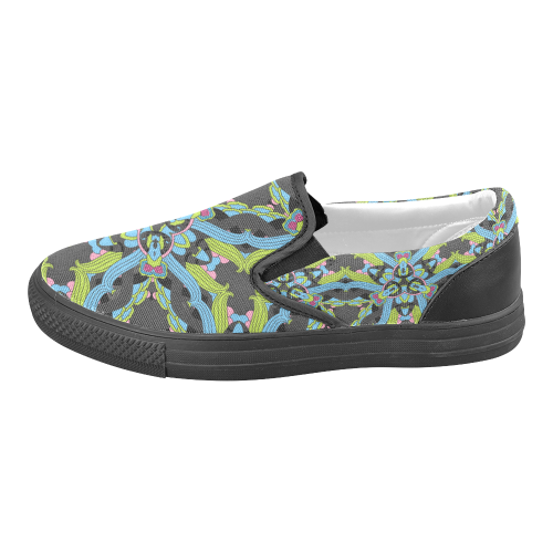 Zandine 0202 blue green floral pattern Men's Slip-on Canvas Shoes (Model 019)