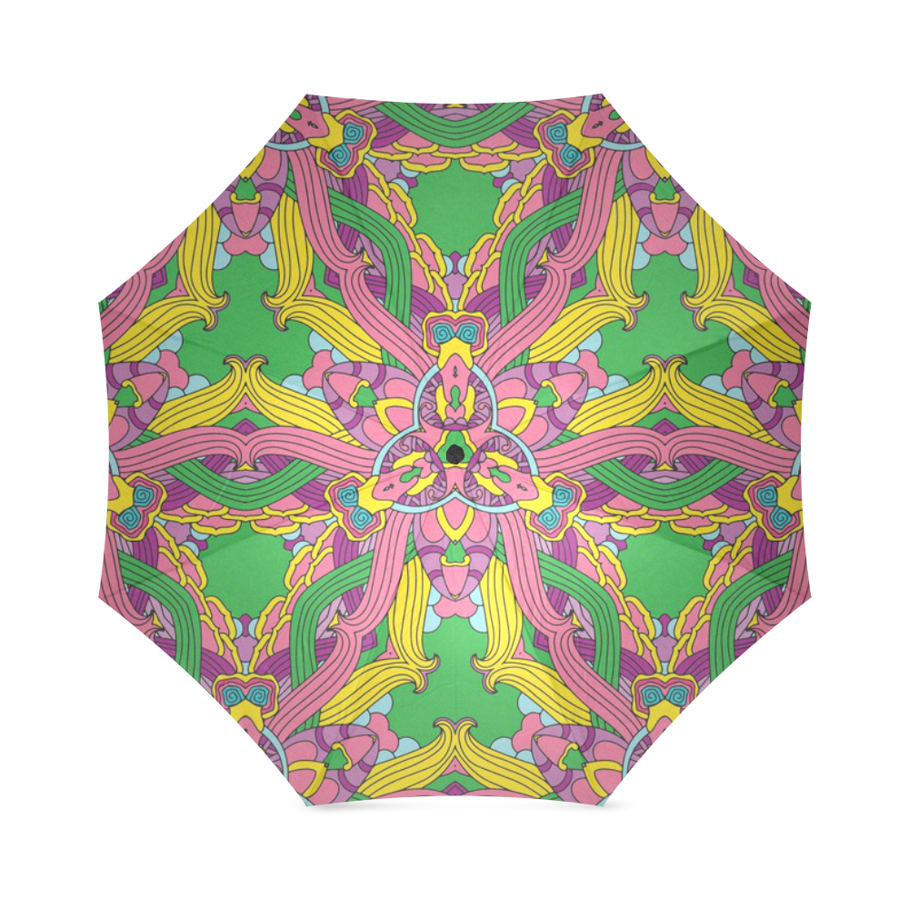 Zandine 0204 pink green yellow bold floral pattern Foldable Umbrella (Model U01)