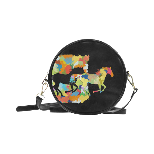 Horse  Shape Galloping out of Colorful Splash Round Sling Bag (Model 1647)