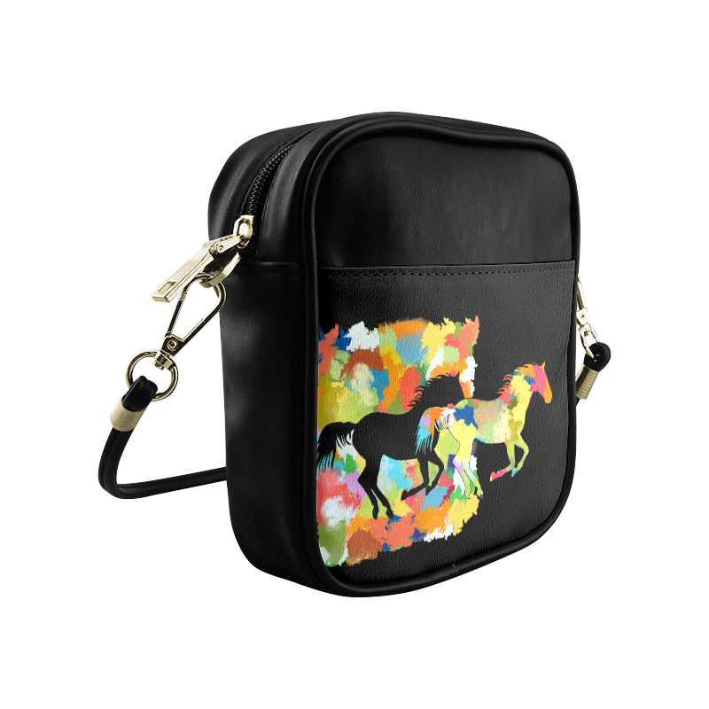 Horse  Shape Galloping out of Colorful Splash Sling Bag (Model 1627)