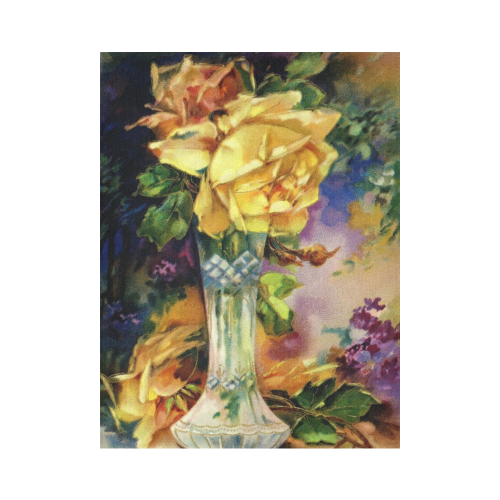 Vintage Vase and Yellow Roses Cotton Linen Wall Tapestry 60"x 80"