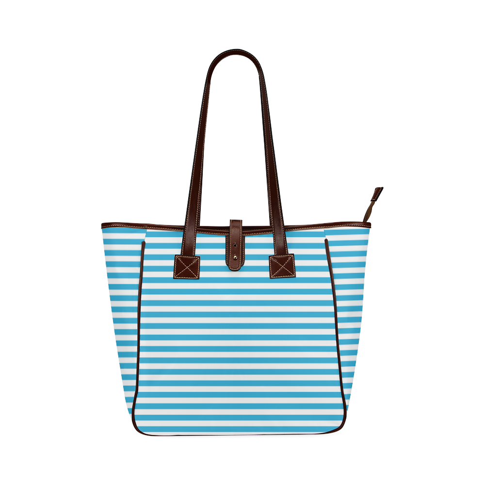 Solid Cyan With White Stripes Classic Tote Bag (Model 1644) | ID: D467666