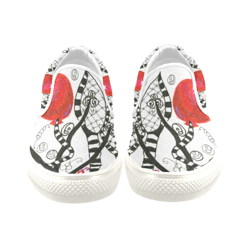 Red Balloon Zendoodle in Fanciful Forest Garden Women's Unusual Slip-on Canvas Shoes (Model 019)