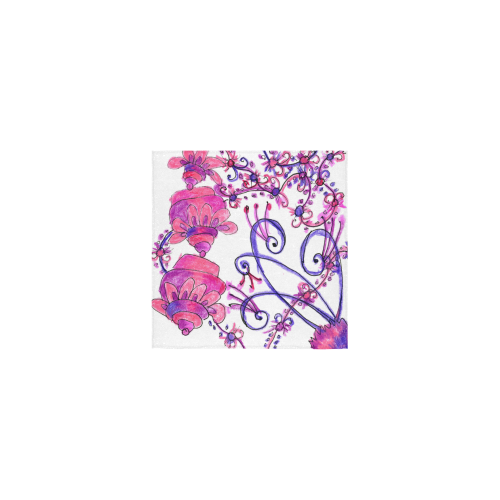 Pink Flower Garden Zendoodle, Purple Gardenscape Square Towel 13“x13”