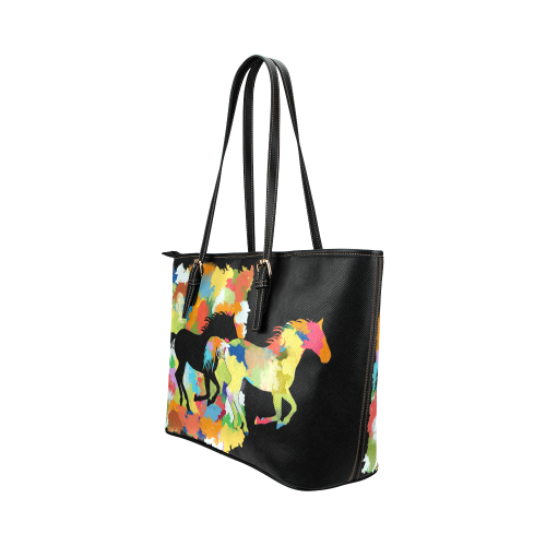 Horse  Shape Galloping out of Colorful Splash Leather Tote Bag/Large (Model 1651)