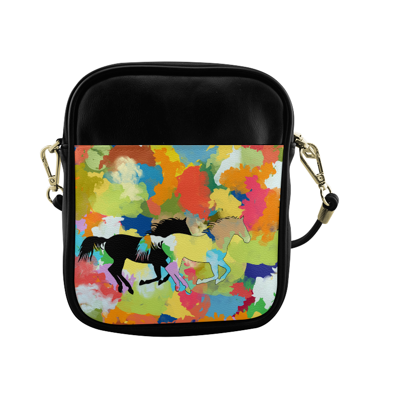 Horse Galloping out of Colorful Splash Sling Bag (Model 1627)