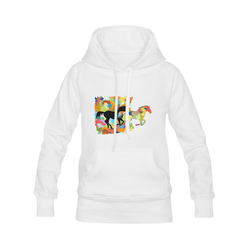 Horse  Shape Galloping out of Colorful Splash Women's Classic Hoodies (Model H07)