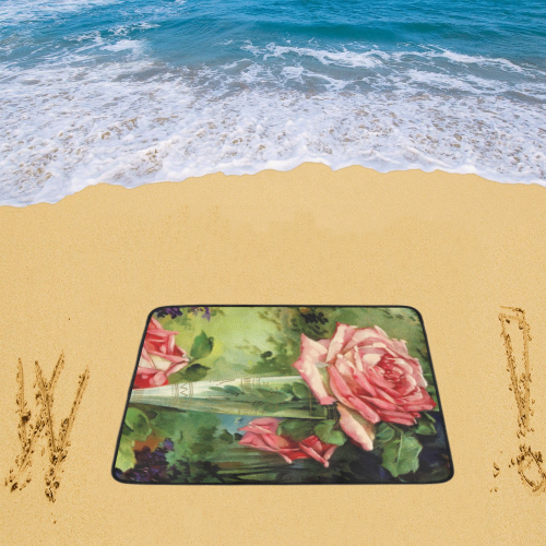 Vintage Vase and Pink Roses Beach Mat 78"x 60"