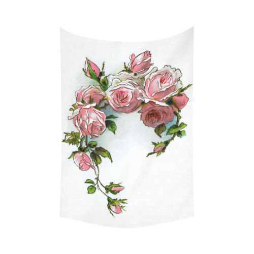 Vintage Pink Rose Floral Cotton Linen Wall Tapestry 60"x 90"