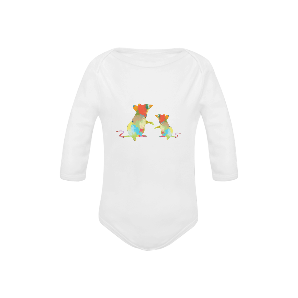 Mouse Shape Colorful Splash Design Baby Powder Organic Long Sleeve One Piece (Model T27)