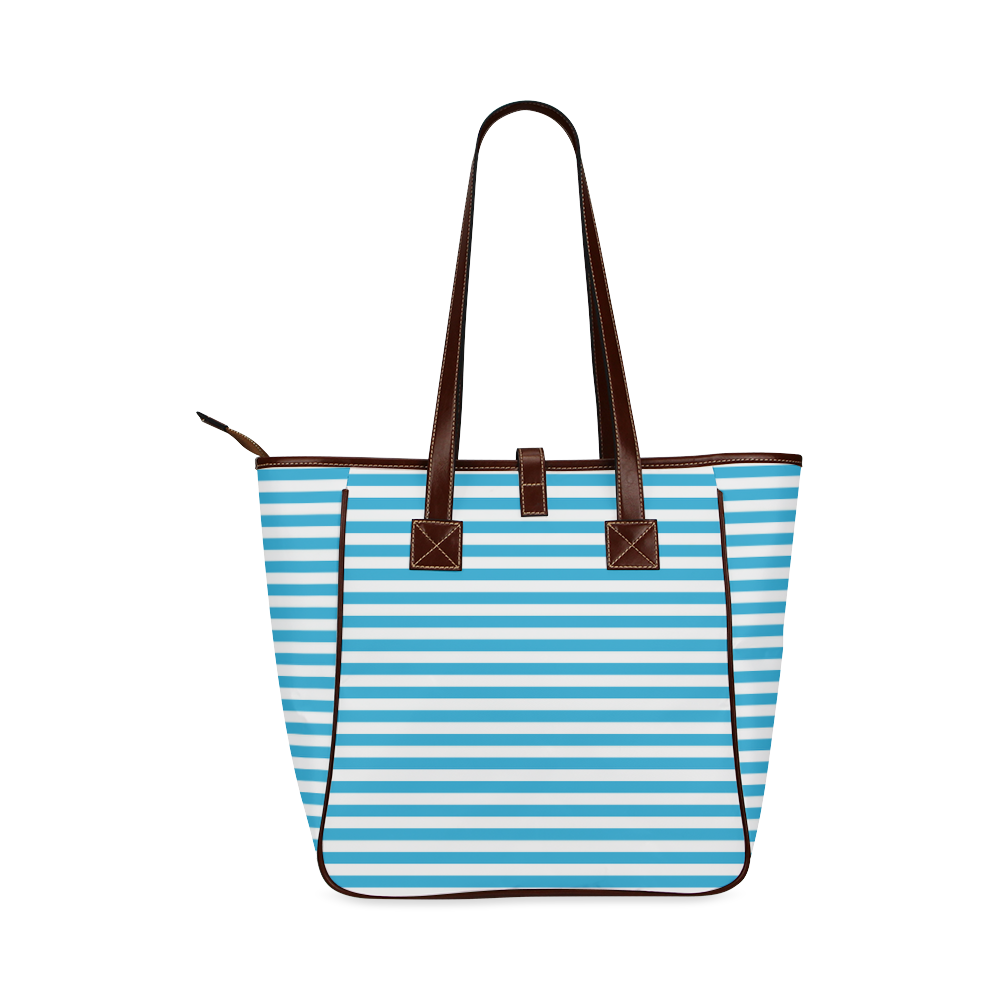 Solid Cyan With White Stripes Classic Tote Bag (Model 1644) | ID: D467666