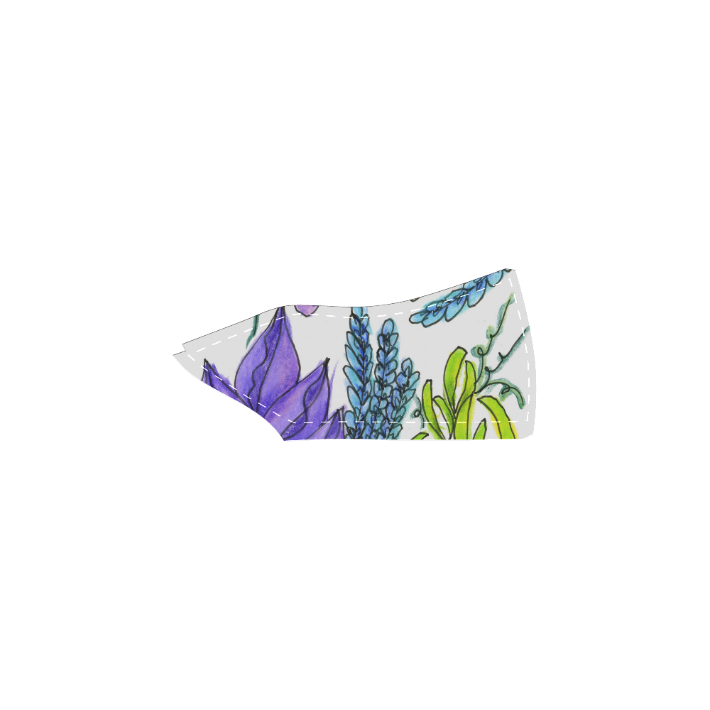 Purple Green Blue Flower Garden, Dancing Zendoodle Women's Unusual Slip-on Canvas Shoes (Model 019)