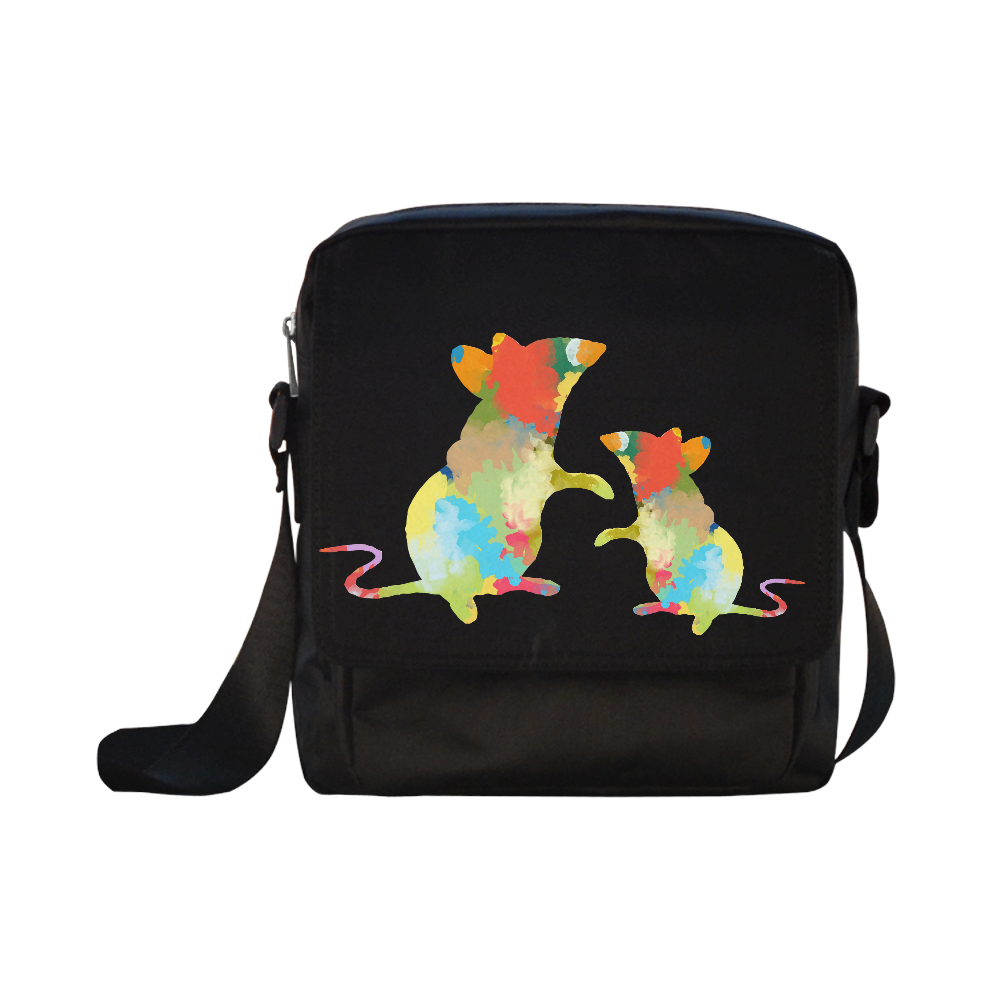 Mouse Shape Colorful Splash Design Crossbody Nylon Bags (Model 1633)