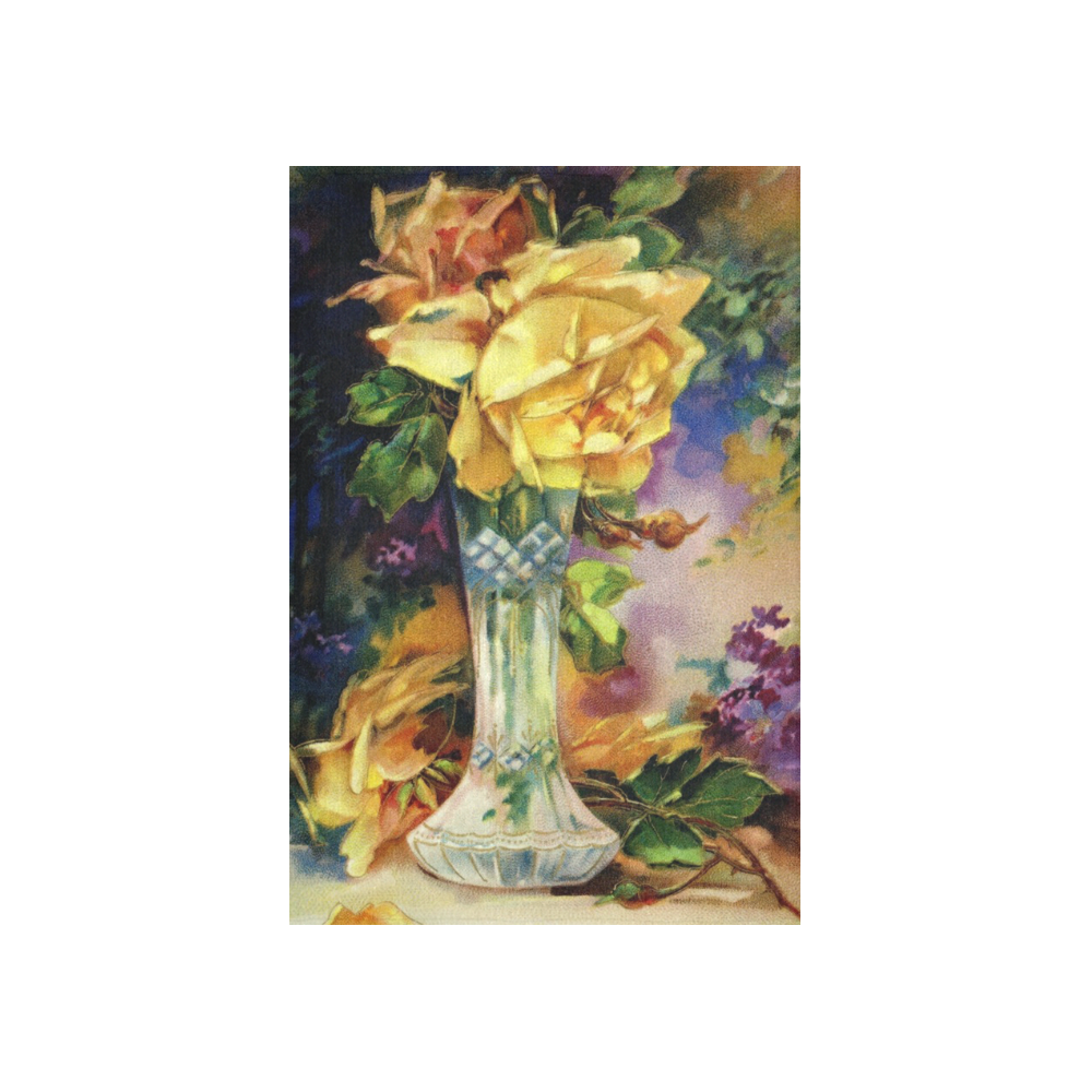 Vintage Vase and Yellow Roses Cotton Linen Wall Tapestry 40"x 60"