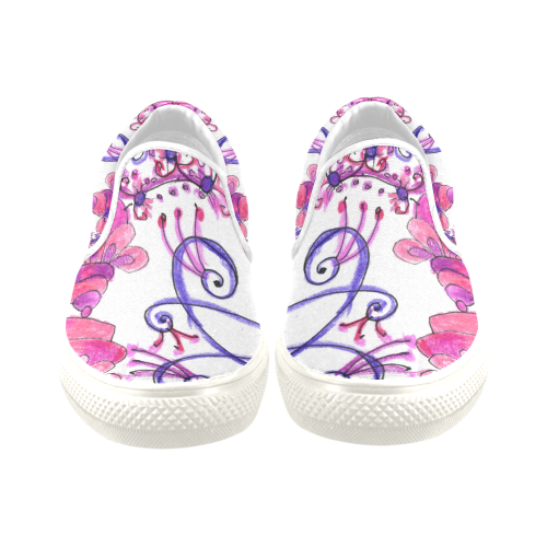 Pink Flower Garden Zendoodle, Purple Gardenscape Women's Unusual Slip-on Canvas Shoes (Model 019)