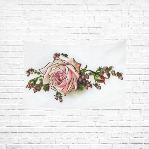 Vintage Rose Floral Cotton Linen Wall Tapestry 60"x 40"
