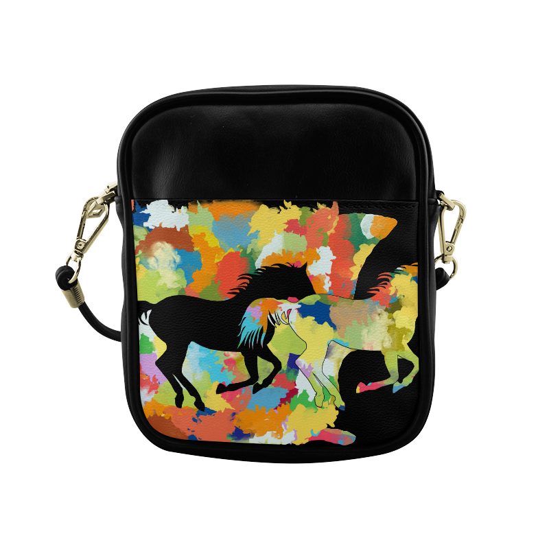 Horse  Shape Galloping out of Colorful Splash Sling Bag (Model 1627)