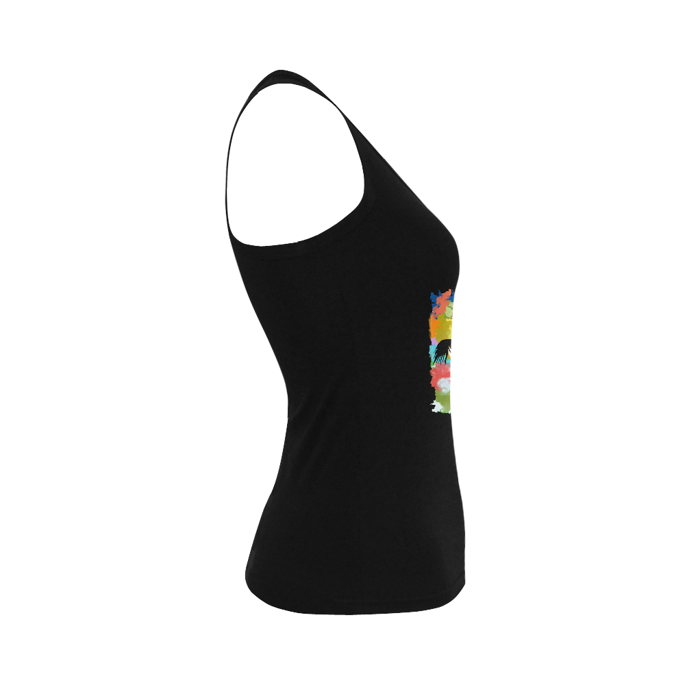 Horse  Shape Galloping out of Colorful Splash Women's Shoulder-Free Tank Top (Model T35)