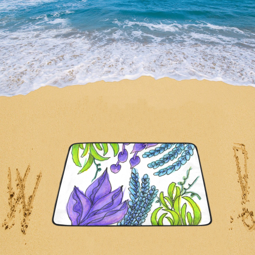 Purple Green Blue Flower Garden, Dancing Zendoodle Beach Mat 78"x 60"