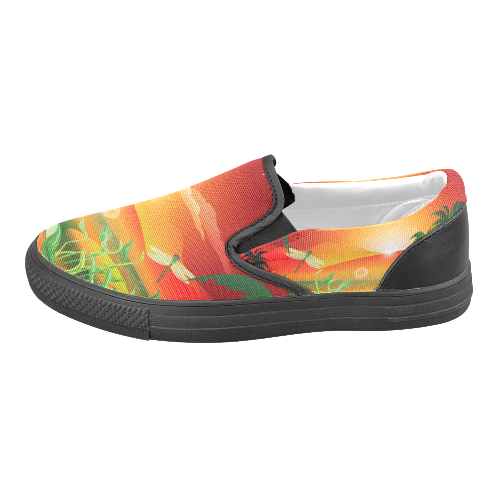 Cartoon fantasy world with dragonflies Women's Unusual Slip-on Canvas Shoes (Model 019)