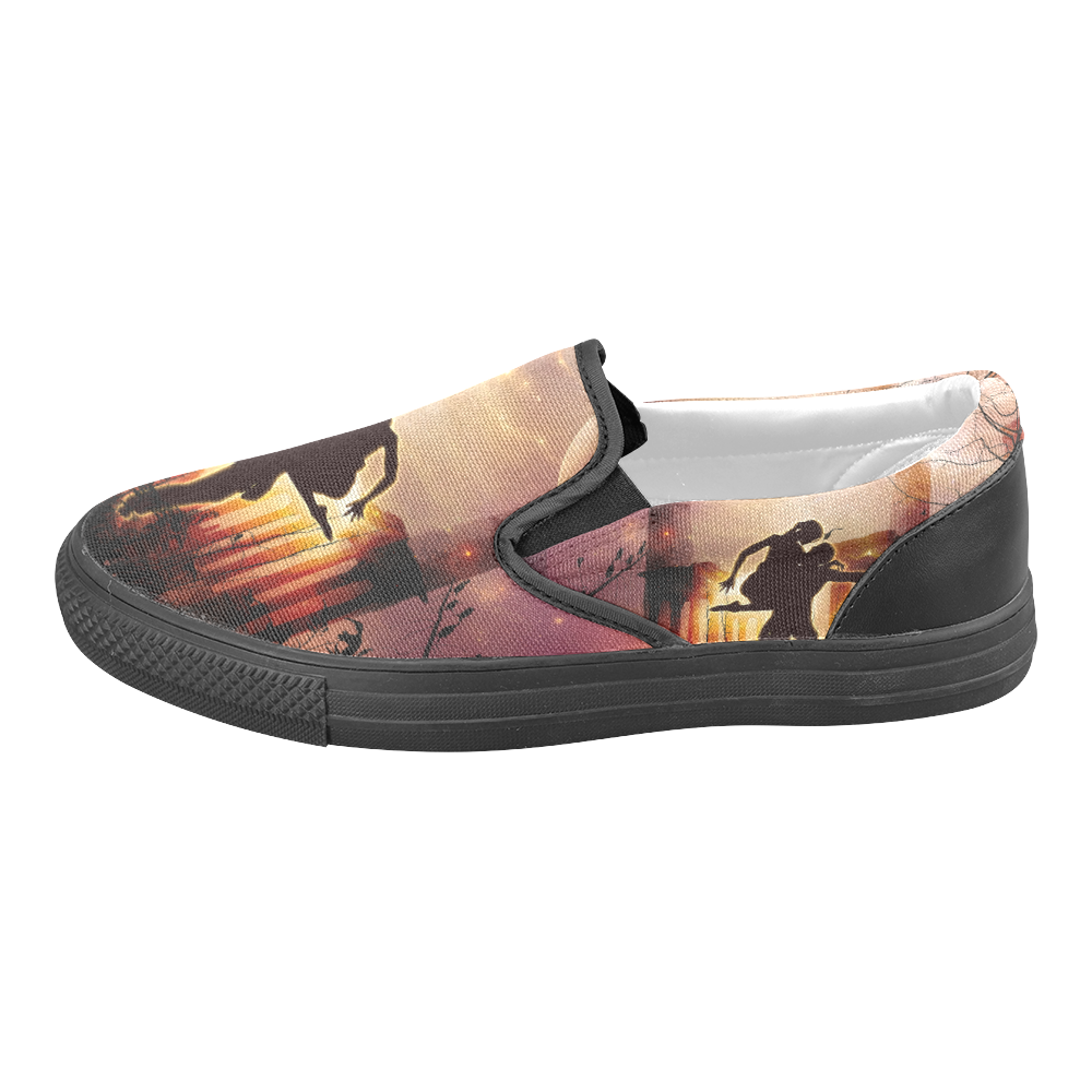 Dancing couple in the night Women's Unusual Slip-on Canvas Shoes (Model 019)