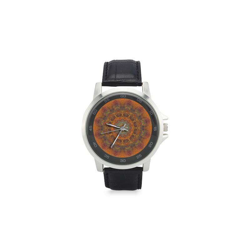 mandala Unisex Stainless Steel Leather Strap Watch(Model 202)