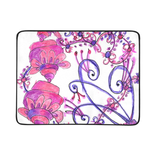 Pink Flower Garden Zendoodle, Purple Gardenscape Beach Mat 78"x 60"