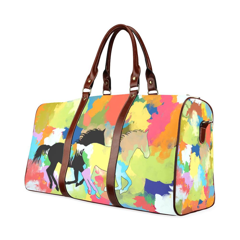 Horse Galloping out of Colorful Splash Waterproof Travel Bag/Small (Model 1639)