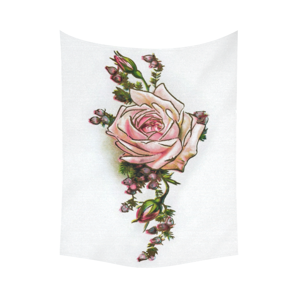 Vintage Rose Floral Cotton Linen Wall Tapestry 80"x 60"