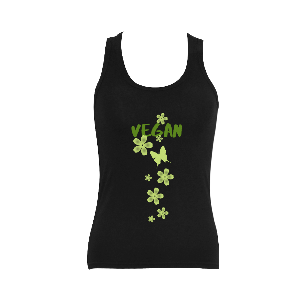 Vegan Butterfly Flowers Green Women's Shoulder-Free Tank Top (Model T35)