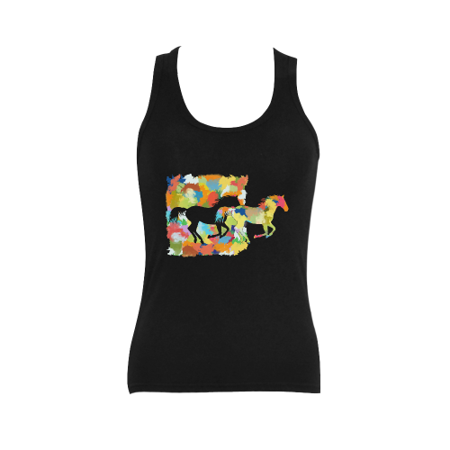 Horse  Shape Galloping out of Colorful Splash Women's Shoulder-Free Tank Top (Model T35)