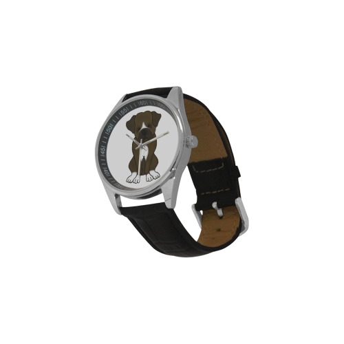 Boxer Puppy Dog Men's Casual Leather Strap Watch(Model 211)
