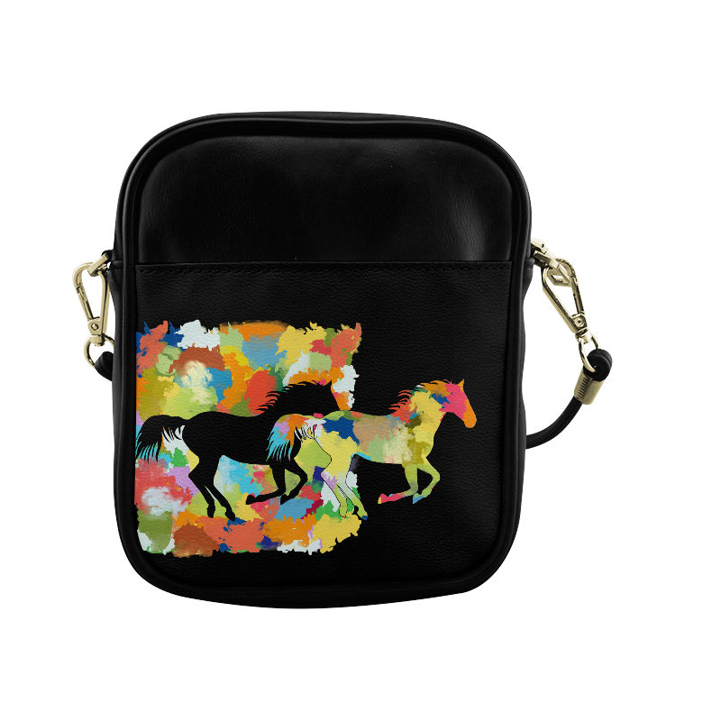 Horse  Shape Galloping out of Colorful Splash Sling Bag (Model 1627)