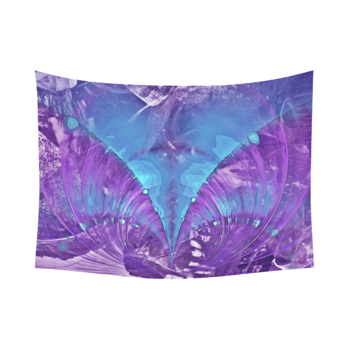 Abstract Fractal Painting - blue magenta pink Cotton Linen Wall Tapestry 80"x 60"