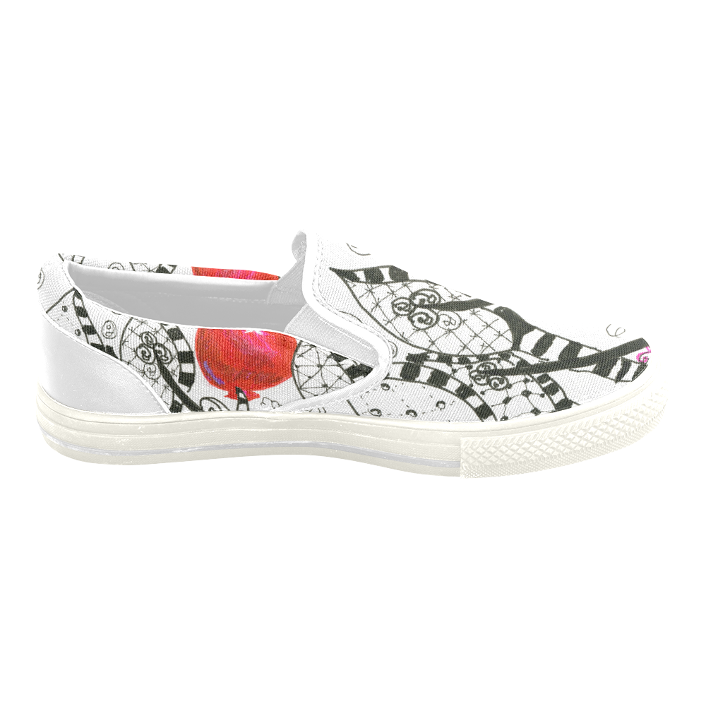 Red Balloon Zendoodle in Fanciful Forest Garden Women's Unusual Slip-on Canvas Shoes (Model 019)