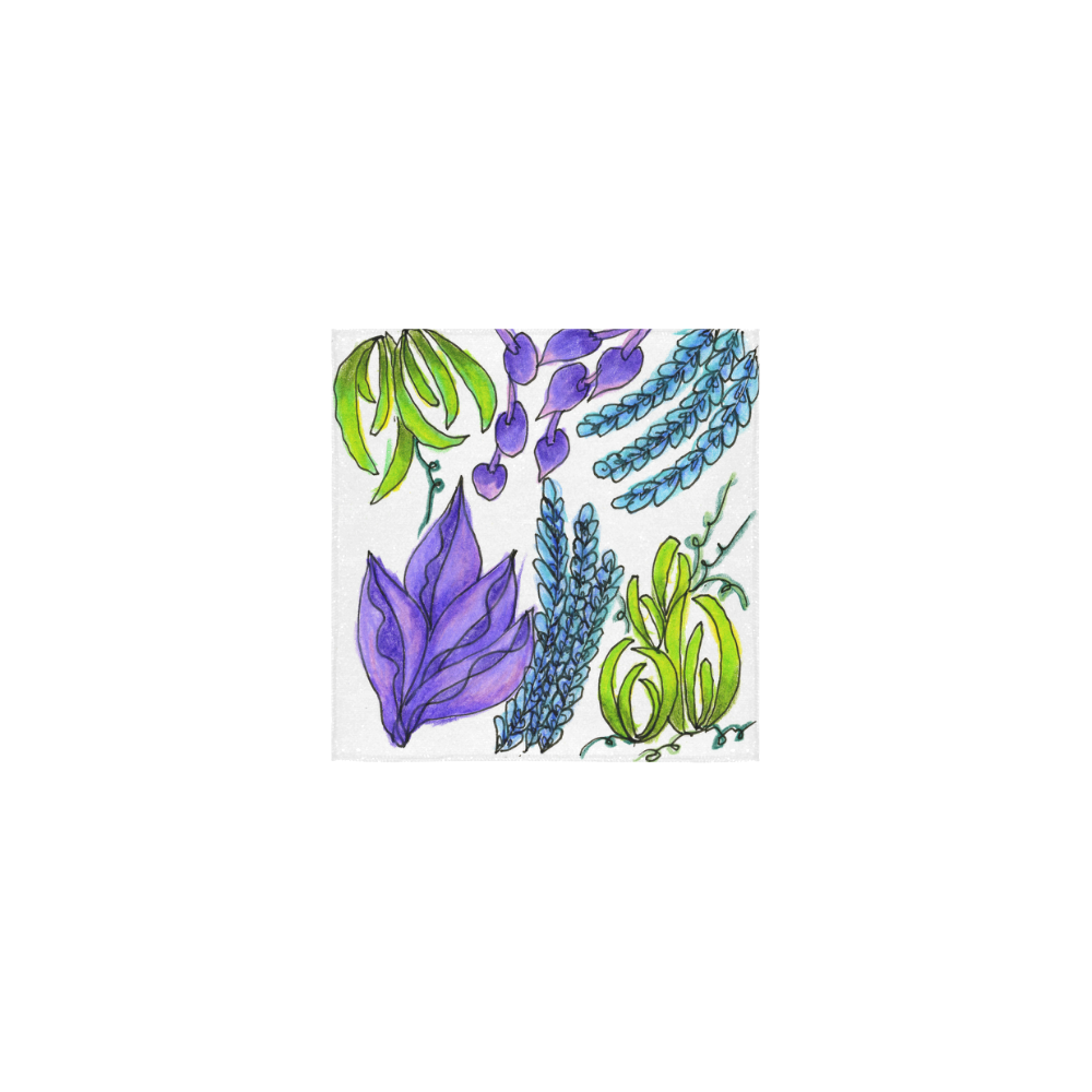 Purple Green Blue Flower Garden, Dancing Zendoodle Square Towel 13“x13”