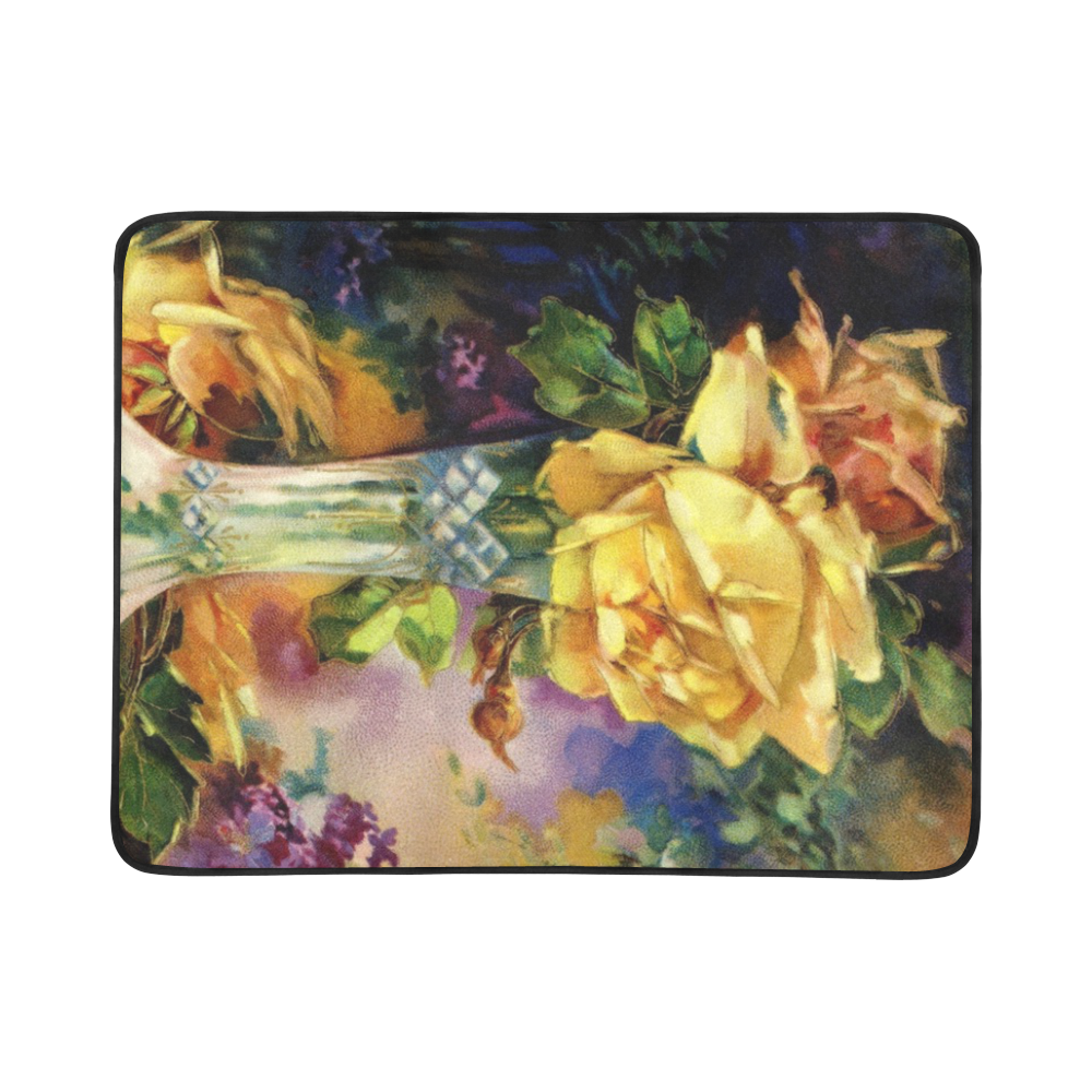 Vintage Vase and Yellow Roses Beach Mat 78"x 60"