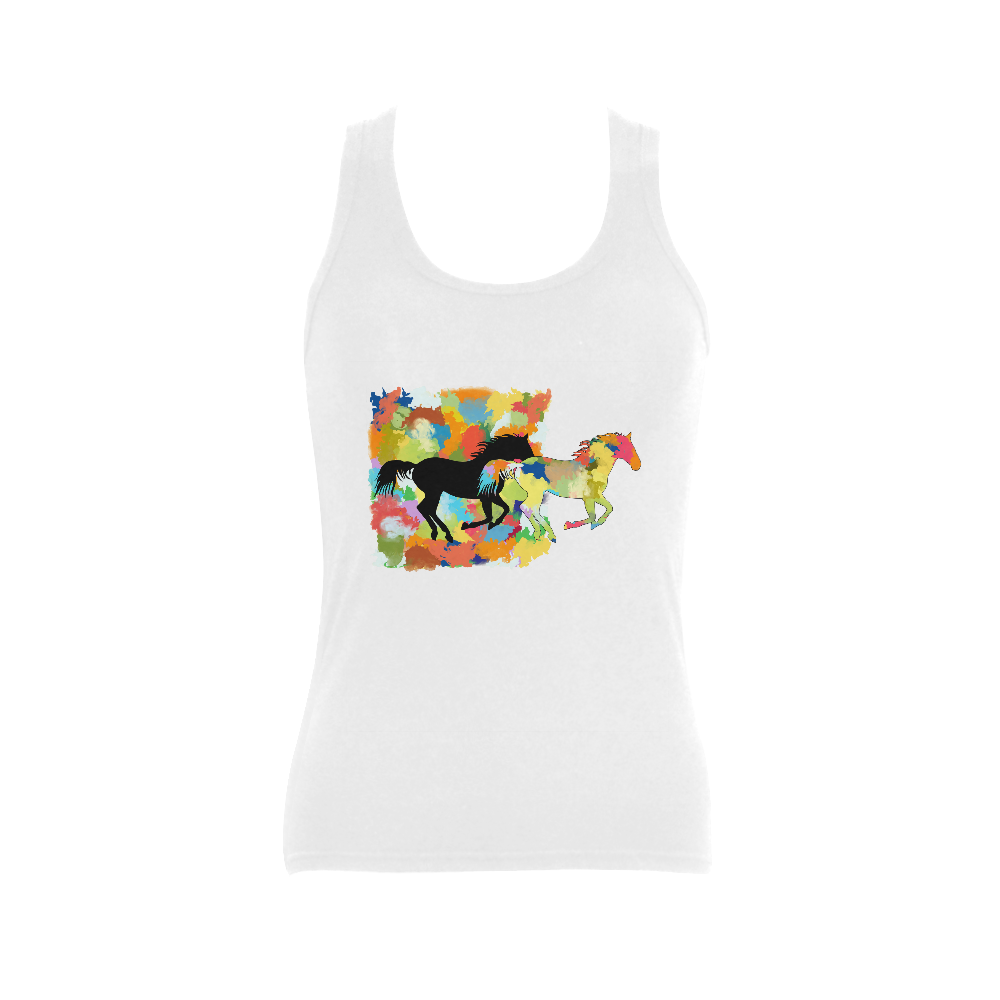 Horse  Shape Galloping out of Colorful Splash Women's Shoulder-Free Tank Top (Model T35)