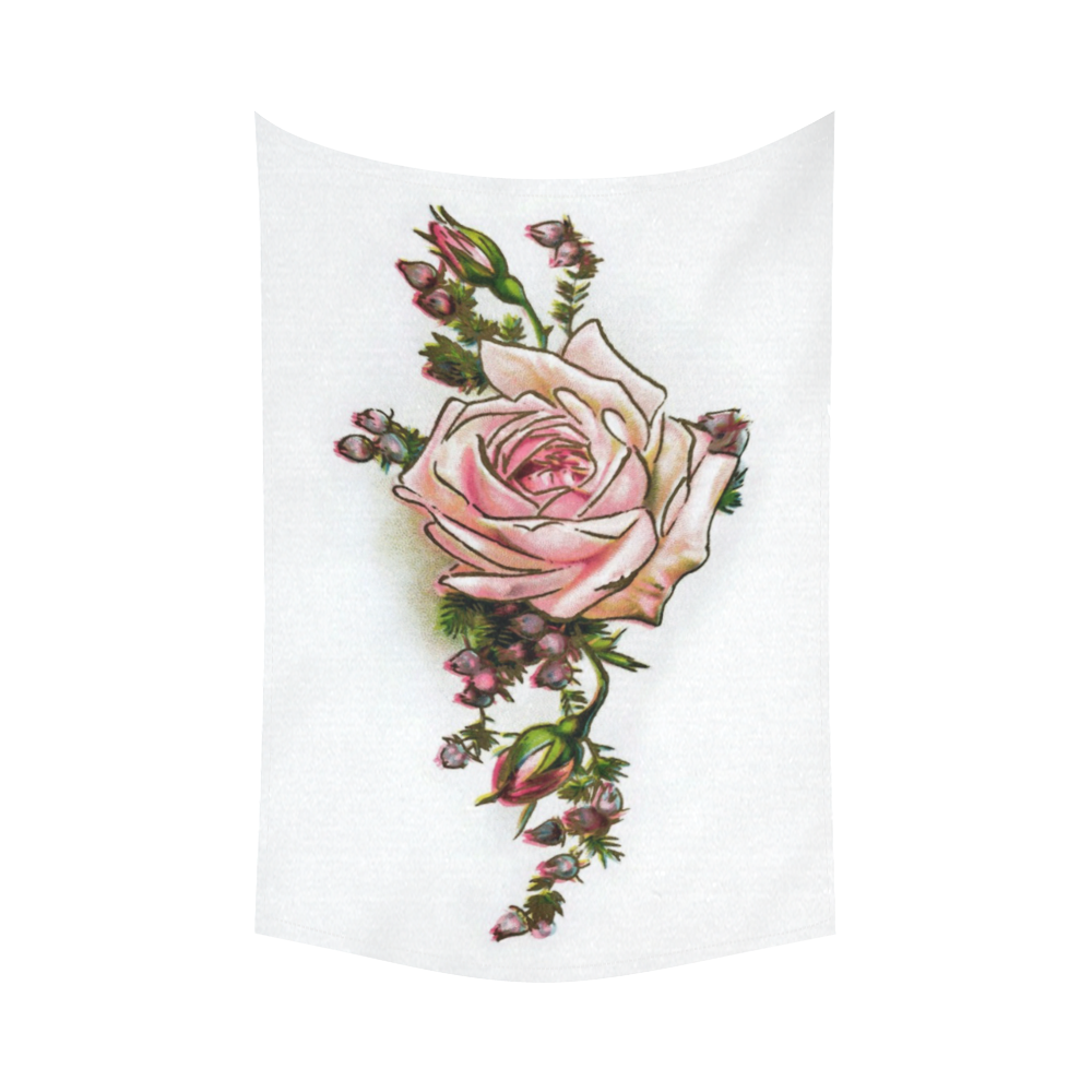 Vintage Rose Floral Cotton Linen Wall Tapestry 90"x 60"