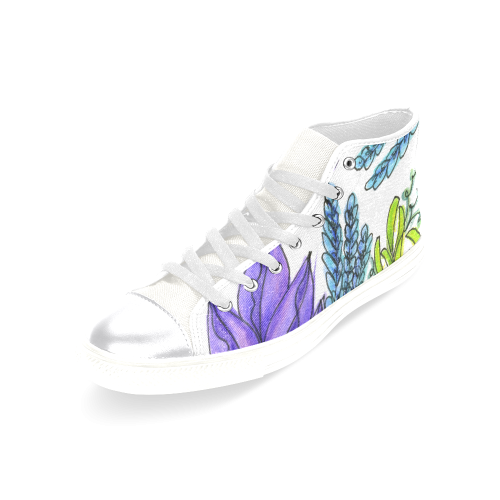 Purple Green Blue Flower Garden, Dancing Zendoodle Women's Classic High Top Canvas Shoes (Model 017)