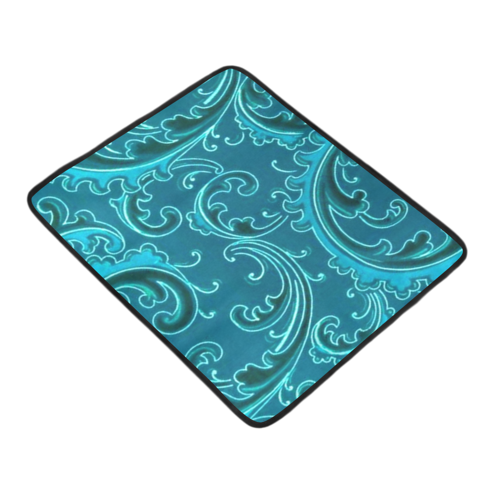Vintage Swirls Curlicue Teal Turquoise Beach Mat 78"x 60"