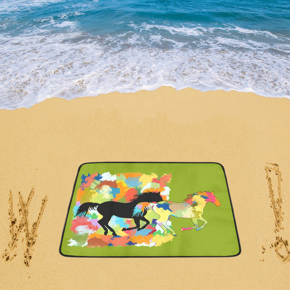 Horse  Shape Galloping out of Colorful Splash Beach Mat 78"x 60"