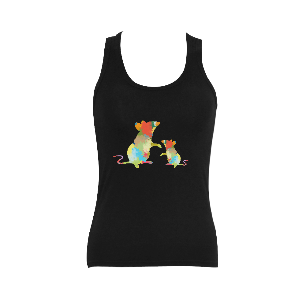 Mouse Shape Colorful Splash Design Women's Shoulder-Free Tank Top (Model T35)