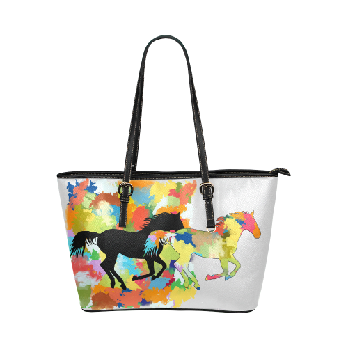 Horse  Shape Galloping out of Colorful Splash Leather Tote Bag/Large (Model 1651)