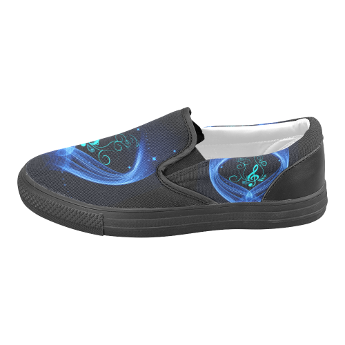 Blue clef with glowing butterflies Women's Unusual Slip-on Canvas Shoes (Model 019)