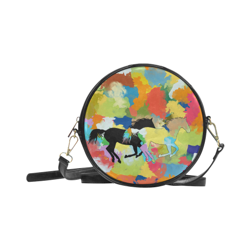 Horse Galloping out of Colorful Splash Round Sling Bag (Model 1647)